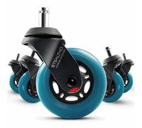 Stealtho Advanced Office Chair Wheels Set 5 Heavy Duty Casters - Silent Rolling Protection Hardwood Floors Carpets No Mat Needed - Soft Navy Polyurethane Standard Replacement 7/16" x7/8" Stem