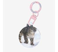Stealthy Gray Snow Leopard Print Round Acrylic Pet Tag, Dog Neck Pendant Tags for Pets Circular Dog Cat Collar Name Tags