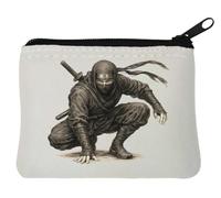 Stealthy Ninja in Combat Pose Neoprene Coin Purse Pouch 10x11cm White