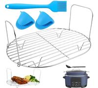 Steam and Roast Rack Compatible with Ninja Foodi Possible Cooker Pro 8.5 Qt MC1000, MC1001, MC1010 Series Slow Cooker Crock Pot- 304 Stainless Steel Rack with Gloves & Oil Brush