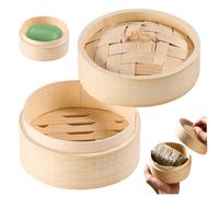 Steam Basket Bamboo 4x4x2 in with Lid Kitchen Cooking Hollow Steaming Basket Anti-Water Splashing Bathroom Bamboo Soap Holder for Shower.
