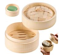 Steam Basket Bamboo 4x4x2 in with Lid Kitchen Cooking Hollow Steaming Basket Anti-Water Splashing Bathroom Bamboo Soap Holder for Shower,Steaming Basket
