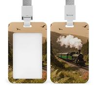 Steam Car in The Woods Badge Holder with Lanyards Retractable Vertical Plastic Id Badge Holder Name Key Card Holders Case for Teacher Nurse Doctor Office Gift for Coworkers