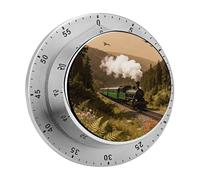 Steam Car in The Woods Mechanical Kitchen Timer 60 Minute Wind Up Countdown Clock with Magnetic Back Loud Alarm Stainless Steel Manual Timer for Cooking Baking Classroom Home Gym