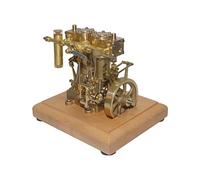 Steam Engine Model, 3.7CC Mini Retro Vertical Double-cylinder Reciprocating Double-acting Steam Engine Model with Speed Reducer, Physical Science Education Kit