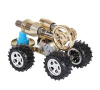 Steam Engine Model Building Kits, Golden Electroplated Hot Air Stirling Engine Car Model for Physics Science Experiments Education and Display