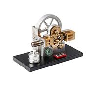 Steam Engine Model, ENJOMOR Horizontally Opposed Diamond Structure Gear Drive Hot Air Stirling Engine Generator Model with LED Light and Voltmeter, Educational Mechanical Experimental Working Kit