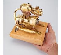Steam Engine Model Kit That Works, 1.6cc Mini Vertical OHV 4-Stroke Gasoline Engine, Retro Brass Motorcycle Engine Replica with Wooden Base for Physics Science Experiment Demonstration