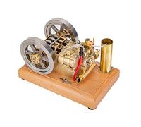 Steam Engine Model Kit That Works, 5CC Horizontal Twin-Cylinder Dual Flywheel Water-Cooled OHV Gasoline Engine with Wooden Base for Physics Science Experiment Demonstration