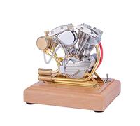 Steam Engine Model Kit That Works, RETROL 4.2CC V-Twin 4-Stroke Gasoline Engine, 1:5 Scale 1960s Motorcycle Engine Replica with Wooden Base for Science Education Demonstration