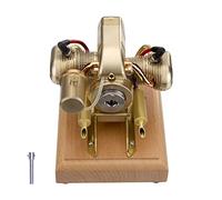 Steam Engine Model Kits That Works, 3.2cc Miniature Horizontally Opposed Two-Cylinder 4-Stroke Motorcycle Engine with Wooden Base for Desktop Mechanical Demonstration & STEM Education