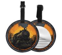 Steam Engine Round Luggage Tag Vintage Train PU Leather Travel Bag Tag ID Labels Name Card Holder wtih Buckle for Luggage Suitcase Backpacks