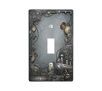 Steam Engine Single Light Switch Cover Plate, Steampunk Industrial Gears Clock None Bronze Plastic Standard Size Toggle Light Switch Cover for Living Room Bedroom Home Office Decor (Single)