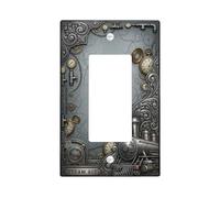 Steam Engine Single Rocker Light Switch Cover, Steampunk Industrial Gears Clock None Bronze Plastic Standard Size Decorative Wall Plates for Living Room Bedroom Home Office Decor