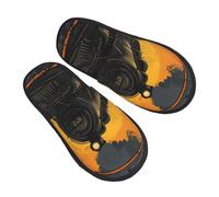 Steam Engine Slippers for Women Men Vintage Train Non-Slip House Slippers Indoor Comfy Fuzzy Footwear Memory Foam Bedroom Travel Shoes L
