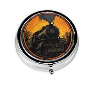 Steam Engine Small Pill Box 3 Compartment Portable Pill Box for Purse Pocket Vintage Train Mini Medicine Organiser for Daily Vitamin Fish Oil Storage