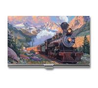 Steam Engine Train Business Card Wallet Credit Card Holder Metal Square Small Pocket Purse
