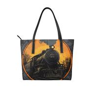 Steam Engine Vegan Leather Handbag for Women Vintage Train Tote Bag with Top Handle, Large Shoulder Purse for Everyday Work Travel