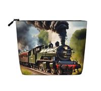 Steam Little Train Print Fake Hemp Makeup Bag,Makeup Bag,Travel Bag Pouch,Toiletry Bag with Zipper