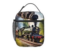 Steam Little Train Print Insulated Lunch Box Bag,Reusable Leakproof Lunch Tote Bag, For Work Office Picnic Beach
