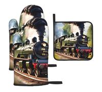 Steam Little Train Print Oven Kitchen Gloves Holiday Baking Grilling Microwaving Daily Home Restaurant Use