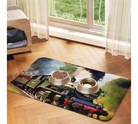 Steam Little Train Print Pet Food Mat Absorbent Non Slip PU Leather Feeding Mat for Dogs Cats Rubber Bottom