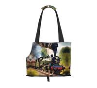 Steam Little Train Print Pet Tote Bag,Portable Small Dogs Pet Tote Bag For Subway, Walking, Hiking