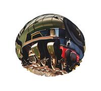 Steam Little Train Print Shower Cap Reusable Bath Cap Double Layer Bath Hair Caps, Keeps Hair Dry, Fits All Head