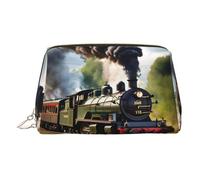Steam Little Train Print Small Makeup Bag, Cosmetic Pouch with Wide Zipper, Travel Makeup Organizer for Women