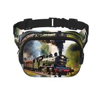 Steam Little Train Print Square Double Layer functionality Waist Bag Unisex Crossbody Pack Travel Workout, Black, One Size