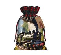 Steam Little Train Print Xmas Drawstring Gift Wrapping Bag For Christmas Festive Present Packaging Needs