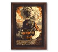 Steam Locomotive 382 Retro Framed Wall Art Print A4 (29.7×21cm) Walnut, Wall Decor for Living Room, Bedroom, Office & Home, Ready to Hang, Art Gift