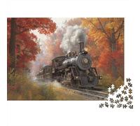 Steam Locomotive from The Late 19th Century Rätsel Für Erwachsene |Autumn Forest| Familienspaß-Puzzles 1000pcs (75x50cm) Erwachsene