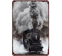 Steam Locomotive Retro Metal Sign Old-Fashioned Railway Train Travel Advertising Poster Antique Tin Signs For Home Yard Bar Cafe Cave Wall Decoration Style 20x30cm