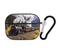 Steam Locomotive Train Airpod Pro Case AirPods 2 Case for Women Hard Shell Protective Cover with Carabiner Keychain Compatible with AirPods Case 2nd 1st Generation, Front LED Visible Black