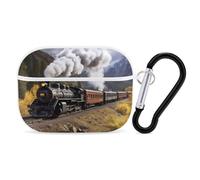 Steam Locomotive Train Airpod Pro Case AirPods 2 Case for Women Hard Shell Protective Cover with Carabiner Keychain Compatible with AirPods Case 2nd 1st Generation, Front LED Visible White