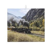 Steam Locomotive Train, Dish Drying Mat, 18x16 Inch Absorbent Microfiber Quick Dry Machine Washable for Dishes Pots Pans Glassware Coffee Bar Under Rack