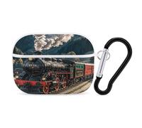Steam Locomotive Train Earbuds Organizer Shockproof Protective Airpods Pro Cover with Carabiner Clip Anti Fall Carrying Earphone Case Cover for Airpods Pro 2nd Generation White