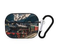Steam Locomotive Train Earbuds Organizer Shockproof Protective Airpods Pro Cover with Carabiner Clip Anti Fall Carrying Earphone Case Cover for Airpods Pro 2nd Generation Black