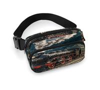 Steam Locomotive Train Fanny Pack Belt Bag with Adjustable Strap Fashion Waist Bag for Outdoor Sports Hiking, white, 20x13cm, Full Printed Waist Bag