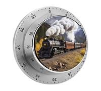 Steam Locomotive Train Kitchen Timer 60 Minute Visual Wind Up Timers Indoor Mechanical Timers with Magnetic Base Stainless Steel Timer for Home Cooking Time Management Tool