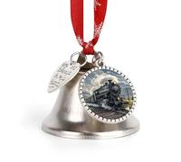 Steam Locomotive Train Ornaments Silver Christmas Bell Ornaments with Wings & Heart Christmas Metal Jingle Bell Pendant with Red Ribbon for Home,Outdoor and Garden Decoration