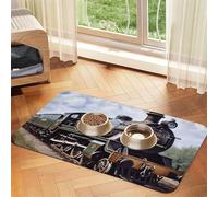 Steam Locomotive Train Pet Feeding Mat 30x45cm, Absorbent Dog Mat for Food and Water Bowl, PU Leather Cat Food Mat Waterproof Dog Bowl Mats Quick Dry Pet Placemats-No Stains