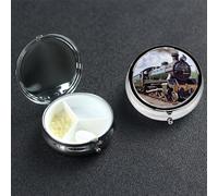 Steam Locomotive Train Pill Box 3 Compartment Round Portable Pill Case for Pocket or Purse Pill Holder Weekly Pill Organizer Decorative Metal Medicine Vitamin Organizer Travel Gift
