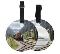 Steam Locomotive Train Print 1/2pcs Luggage Tags,Round Leather Travel Suitcase Labels with Privacy Name Address Card