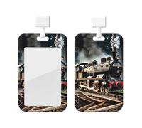 Steam Locomotive Train Print Badge Holder with Breakaway Lanyard,Work Name Tag Breakaway Lanyard Id Card Protector Case