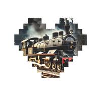 Steam Locomotive Train Print Building Brick Puzzles, Family Keepsake Romantic Home Decor Anniversary Birthday Gifts