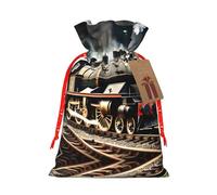 Steam Locomotive Train Print Christmas Drawstring Gift Bags,For Christmas Holiday,Birthday,Wedding Or Daily Gift