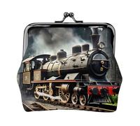 Steam Locomotive Train Print Coin Purse,Lock Wallet Buckle Kiss Lock,Purse Leather Coin Purse Change Holder Wallet
