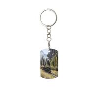 Steam Locomotive Train -Print Custom Metal Keychain for Gifts, Personalized Engraved Design, Rust-Proof & Washable (1-Piece).